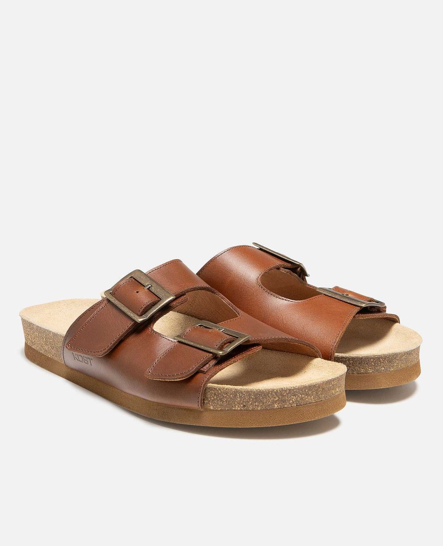 KOST Slippers En Sandalen | Heren Lederen Gespen Cognac Pantoffels