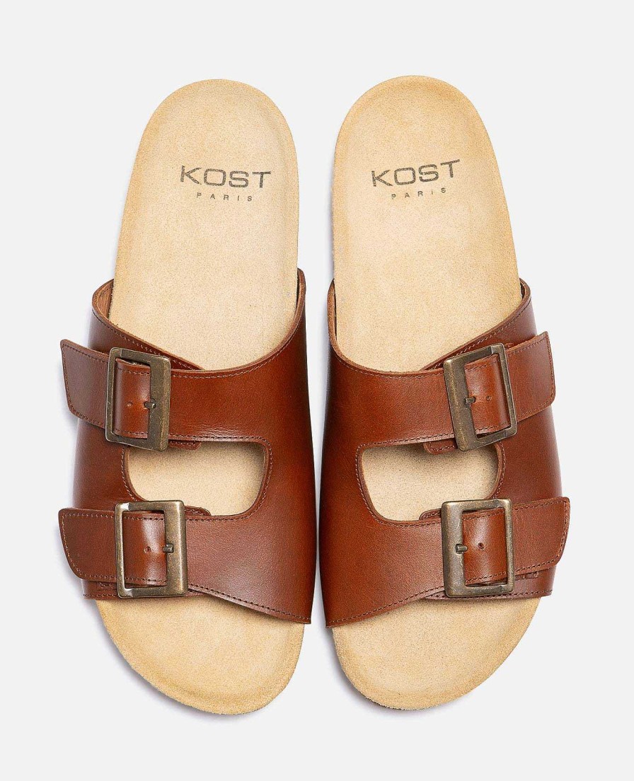 KOST Sandalen | Heren Leren Pantoffels Cognac