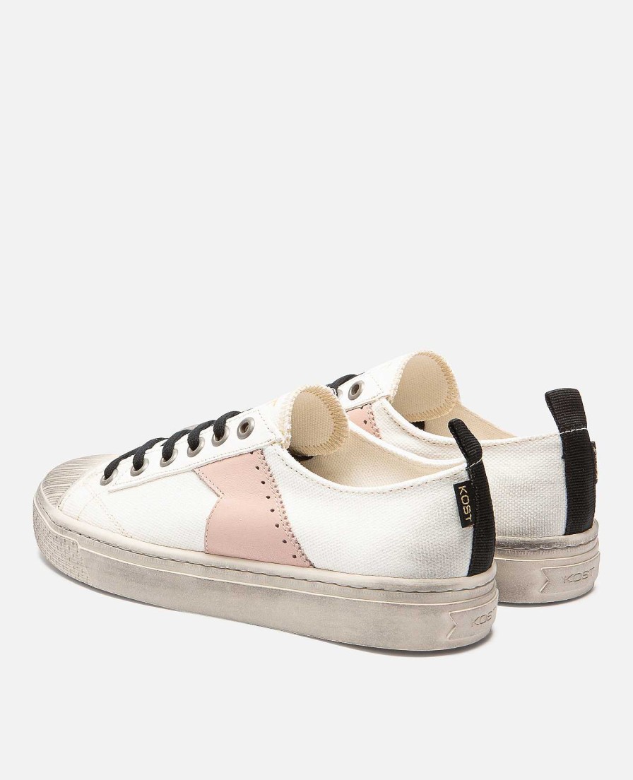 KOST Sneakers | Dames Gebroken Wit-Roze Oeko-Tex Canvas Sneakers